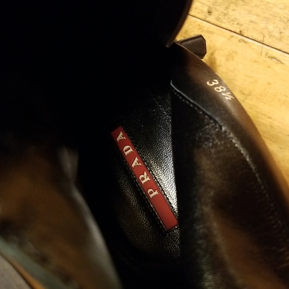 Prada black leather wedge boots booties 38.5 7.5 8 - Picture 10 of 10